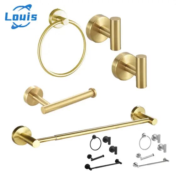 Louis Kit Banheiro 5 Peças Toalheiro Ajustável 43-65cm ou Fixo 40/60cm