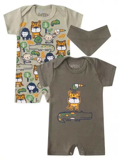 Kit Macacão Roupas Bebê Menino Romper e Banho de Sol em Algodão com Estampa Jacaré