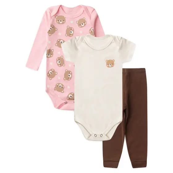 Kit Body Bebê Menina Suedine Doce Ursinha