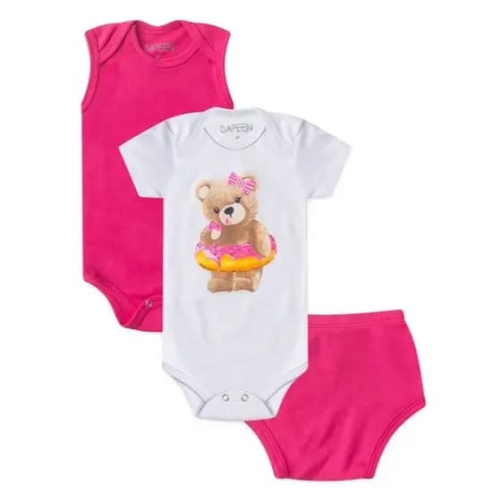 Kit Body e Tapa Fralda Bebê Menina Donuts