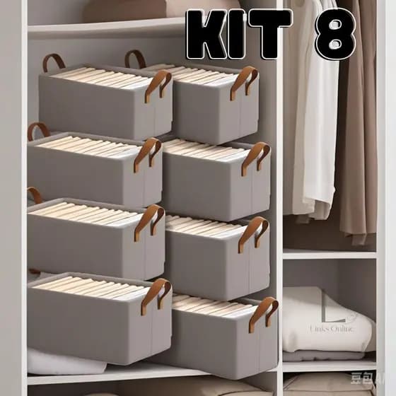 KIT 8 Cesto Organizador de Guarda Roupas Reforçado Caixa para Armazenar Multiuso Rígido