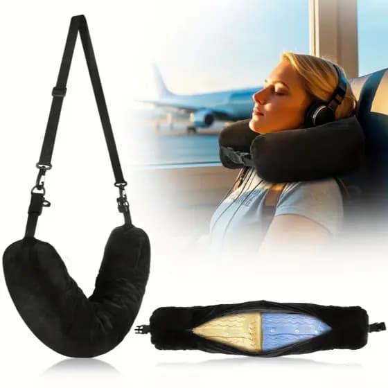 Almofada de Pescoço para Viagem Compacta Lavável Travesseiro Portátil Azul Marinho 🧳