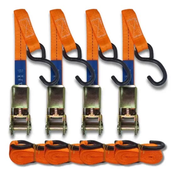 Kit 4 Catraca aço 800kg + Cinta Amarração 4,6m X 25mm Carga moto Jet Ski Barco sinta caminhão Cor Laranja