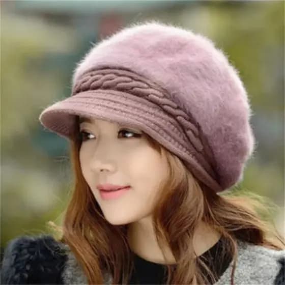 Novo Estilo de Chapéus Casuais Femininos para o Inverno, Boina Casual de Pelo de Coelho, Gorros de Tricô Femininos, Boné
