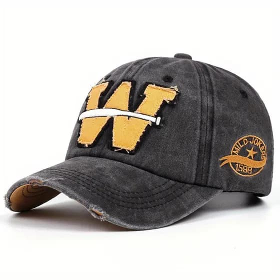Chapéus e Bonés Estilo Retrô Hippie Moderno e Descolado, Boné Trucker de Algodão Desgastado com Letra W Bordada, Boné Sn