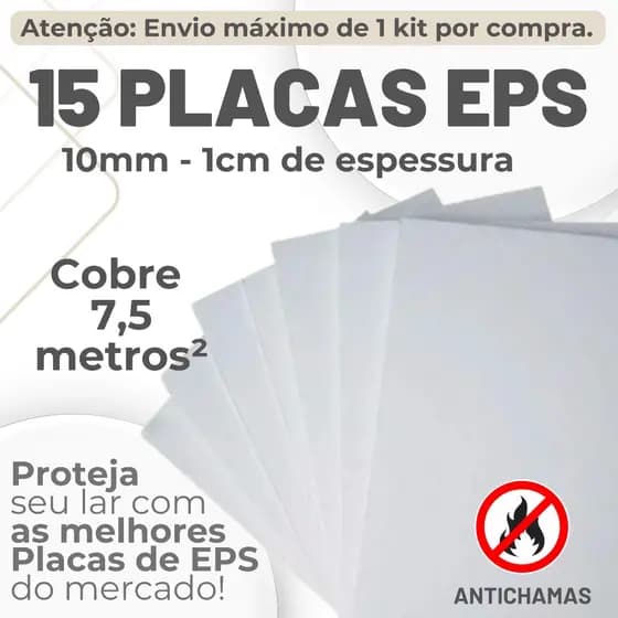 15 Placas Forro EPS Antichamas 10mm isolamento térmico 1,00x0,50x100cm - Kit C/15 - Envio Imediato