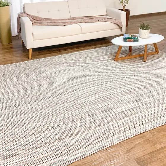 Tapete Sala Chevron Antiderrapante 2,00 x 3,00m Artesanal Natural 100% Algodão Cru Colorido