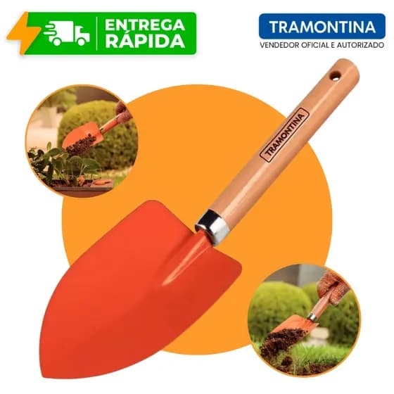 Pá Pazinha de Jardim Larga Tramontina com Cabo de Madeira 77907/001 Jardinagem Metálica Aço