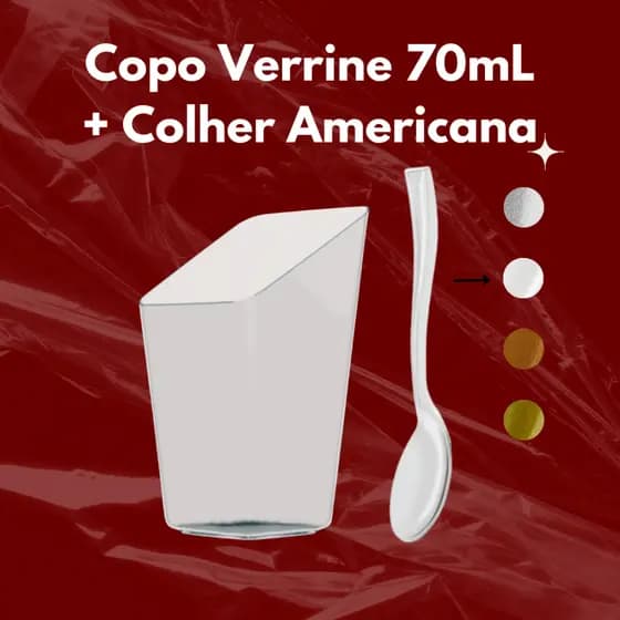 Copo 70ml Verrine Quadrado + Colher Americana 20/40/60/80 Unidades Plastilânia