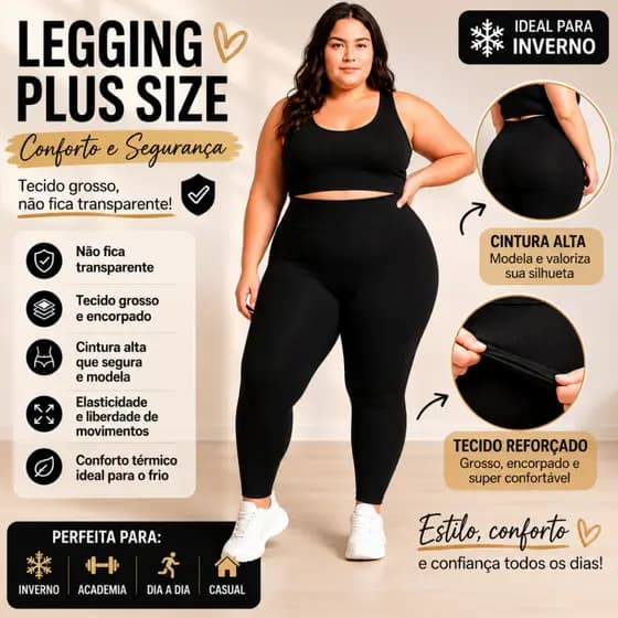 Calça Legging Plus Size Feminina Suplex Cintura Alta Costura Reforçada GG G1 G2 G3