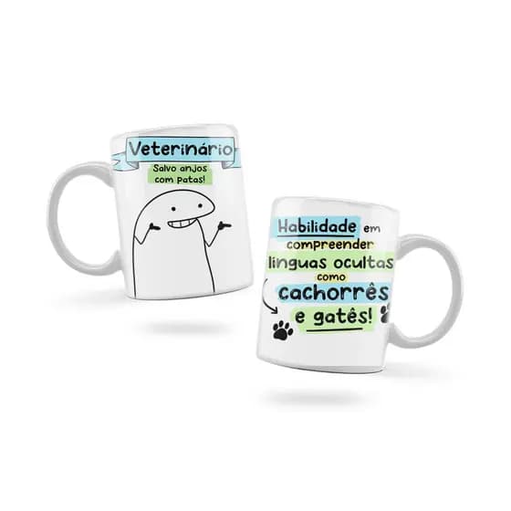 Caneca Personalizada Xicara Branca Grande Caneca de Porcelana Personalizada Flork Meme G205 Profissão Veterinario