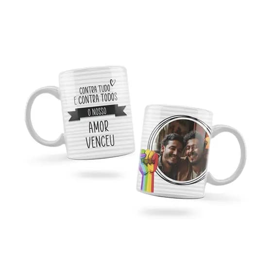Caneca Personalizada Xicara Branca Grande Caneca de Porcelana Personalizada Namorados Amor F41 Amor venceu