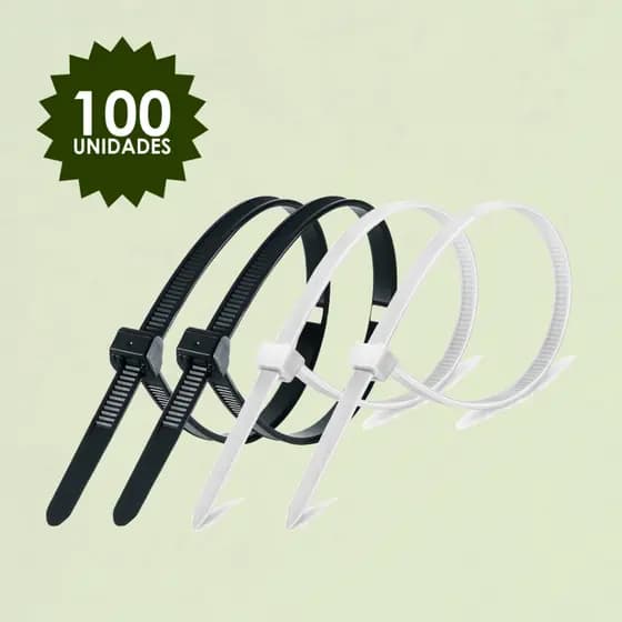 Kit 100 Abraçadeiras Nylon Enforca Gato Cintas Plásticas Preta/Branca