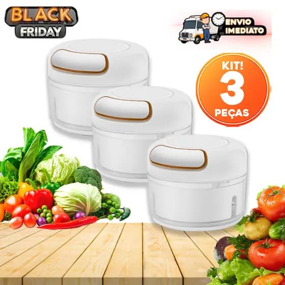 Kit 03 Processadores de Alimentos 170ml – Lâminas em Inox, Cortador e Fatiador de Legumes e Temperos'