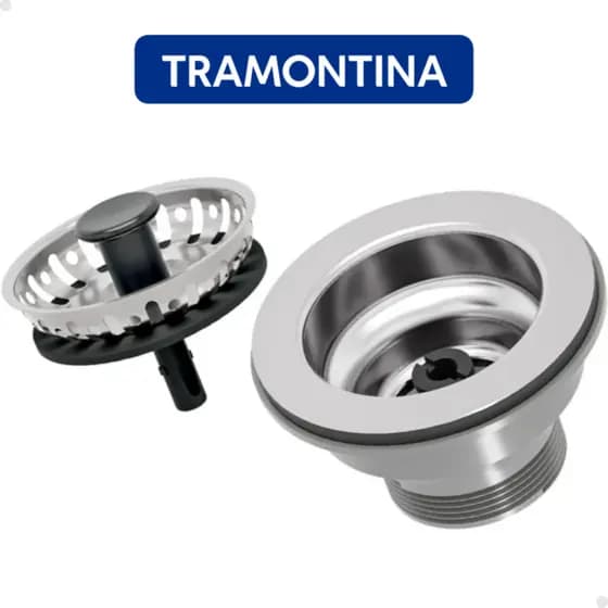 Válvula Americana Inox Tramontina Original 3 1/2 Para Cuba Pia Tanque Com Peneira e Veda Água