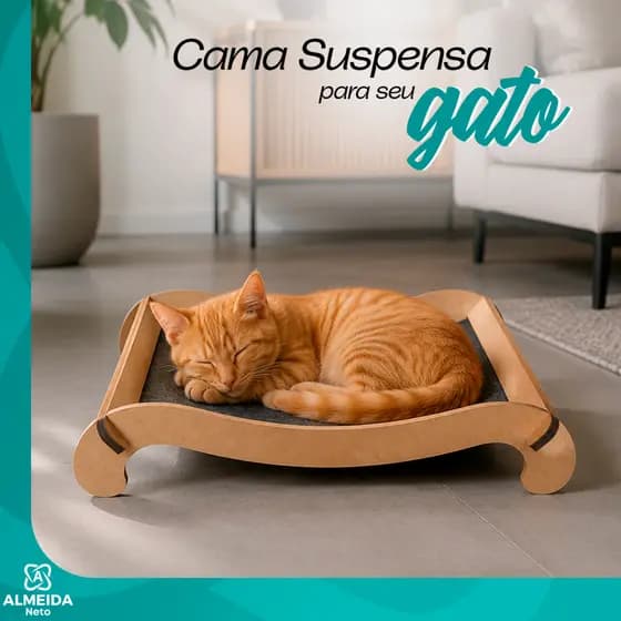 Cama Suspensa Pet Carpete Gato Cachorro Pequeno MDF Conforto 10kg Montada