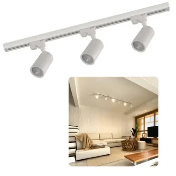 Trilho Eletrificado 1m + 3 Spot Led 7w Bivolt Branco