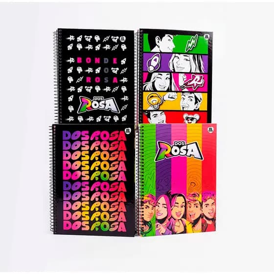 Caderno Dos Rosa Universitário 1M com 4 Capas Sortidas 80 fls e adesivos