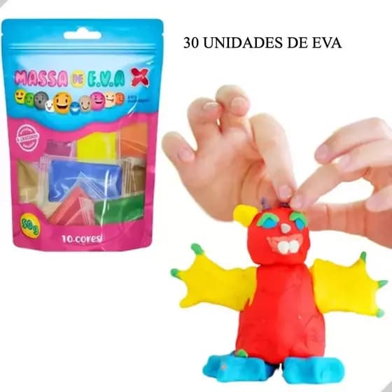 Kit 30 Massas de EVA Make+ 50g Atóxica Slime Artesanato Escolar Macia Leve Sem Sujeira