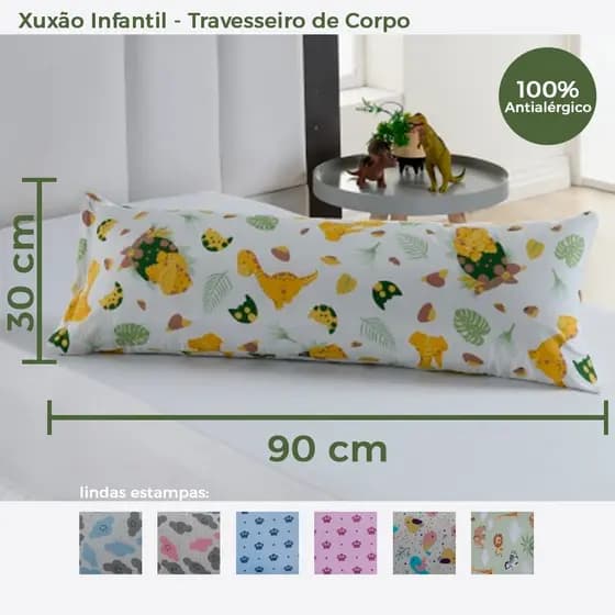 Travesseiro Xuxão Infantil com Capa - 90cm x 30cm - Diversas cores e Estampas