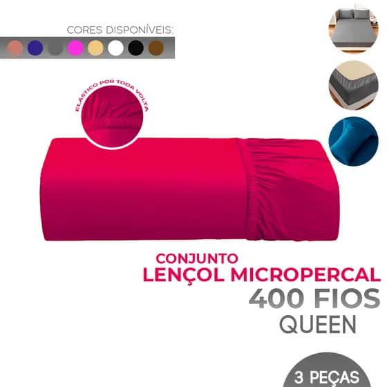 Lençol Queen - 400 Fios Micropercal Liso Hypercal Premium - 3 Peças