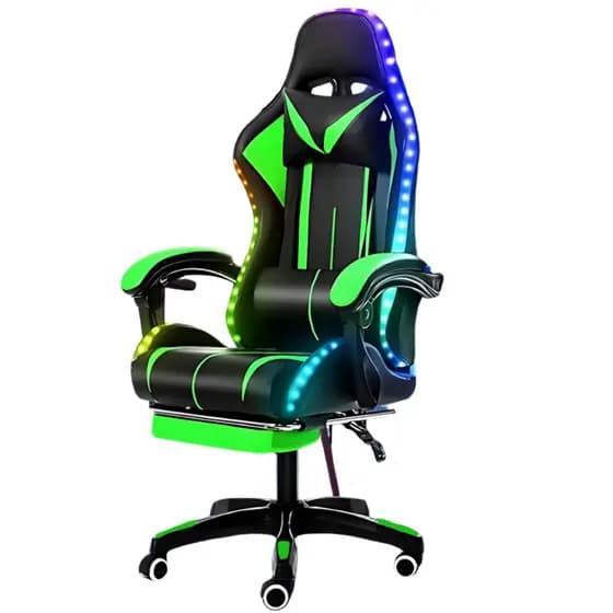 Cadeira Gamer Ergonômica RGB LED Reclinável com Apoio de Braços, Regulagem de Altura – Preto e Verde