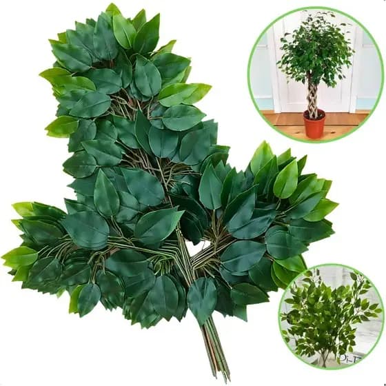 Folhagem Artificial Ficus Kit 12 Galhos Planta Verde Arranjo Floral Decoração Casa Sala