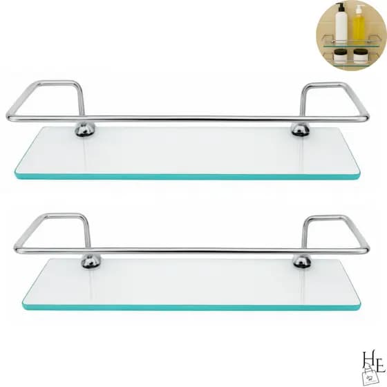 Kit 2 Porta Shampoo Prateleira Vidro Para Banheiro Ou Cozinha Reto Organizador De Box