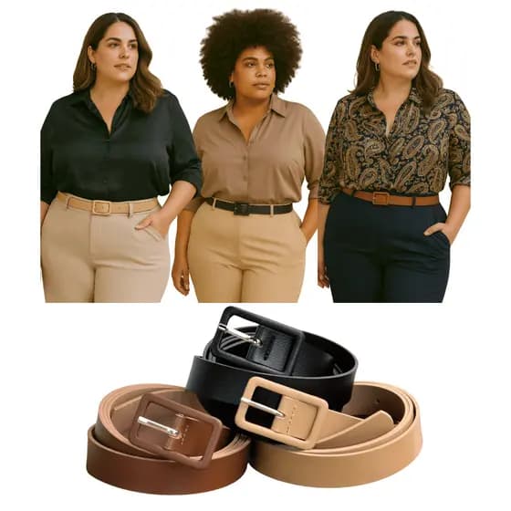Cinto Plus Size Feminino Couro Sintético Fivela Retangular Encapada Elegante e Casual KIT 3 cintos