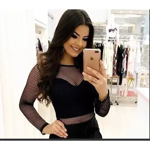 Blusa Telinha Arrastão Manga Comprida Moda Feminina Tendência Verão