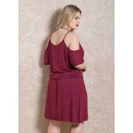 Vestido Feminino Soltinho de Malha Moda Plus Size Feminina Ombros Vazados Manga Curta Varias Cores e Tamanhos