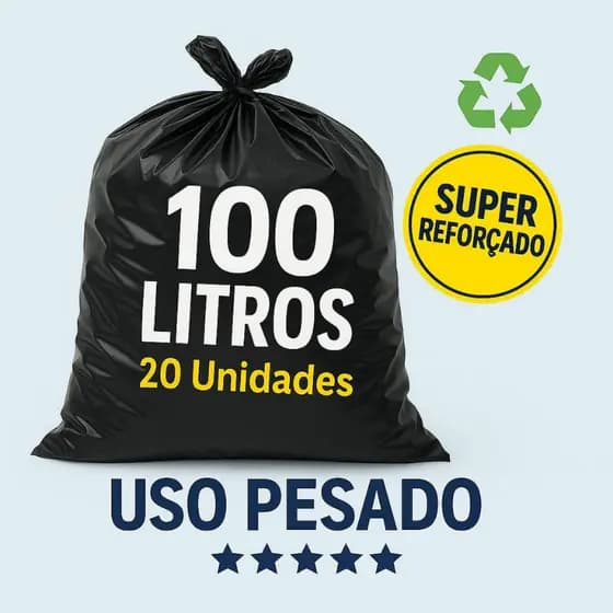 Saco De Lixo Kit 20 Unidade 100 Litros Uso Pesado Bem Reforçado Grosso Cor Preto 90x100 Cm Boca Larga