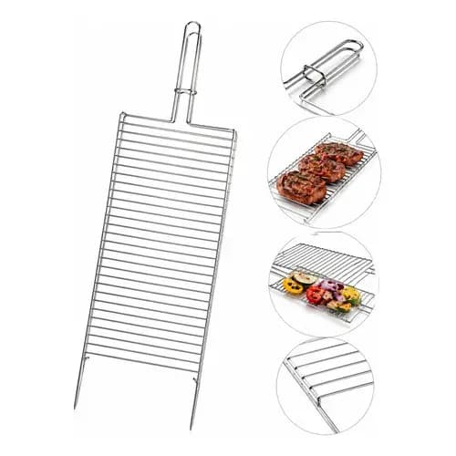 Grelha Reforçada Dupla Abaulada Churrasco 70x20 Aço Cromado Abre e Fecha Para Assar Peixe Asa Frango Linguiça Carne