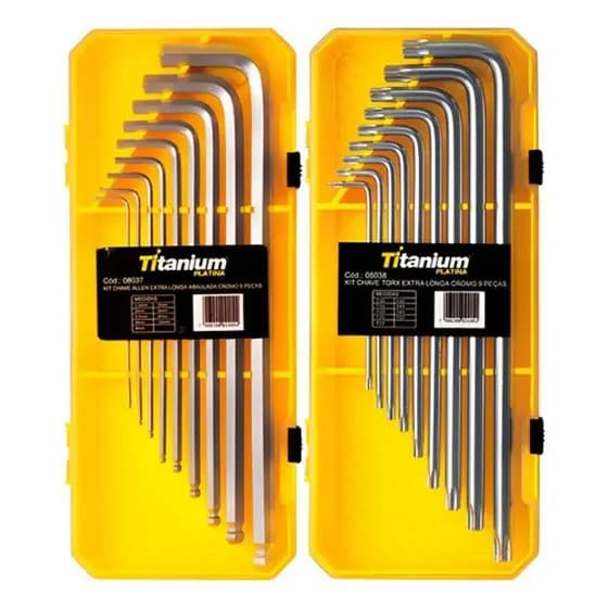 Kit Jogo de Chaves Allen Hexagonal e Torx Longas com Estojo Organizador Titanium Platina