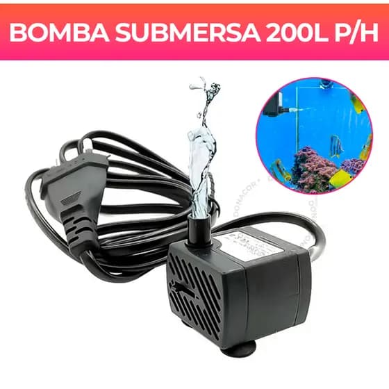 Bomba Submersa Bombinha Motor Para Aquário Fonte Água Bebedouro Pet 200L p/h 110 ou 220V