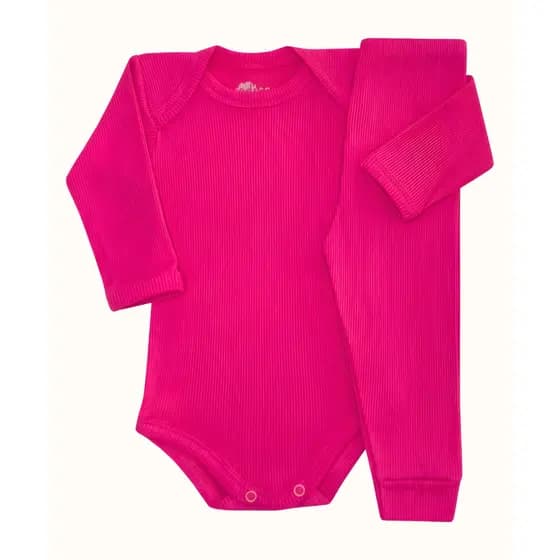 Kit Conjunto Pagão Bebê Canelado Body e Calça Mijão RN ao G Malha 100% Algodão Antialérgico 3942-C1