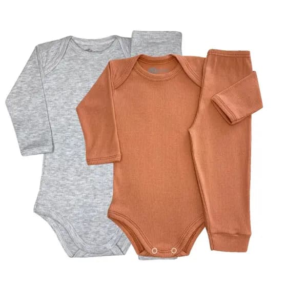 Kit Body Bebê Conjunto 4 Peças 100% Algodão Antialérgico Canelado Body e Calça RN ao G Odicon