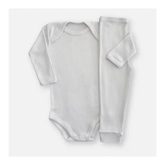 Kit 2 Peças Bebê Body e Calça Canelado Infantil Pagão + Mijão Malha 100% Algodão RN ao G