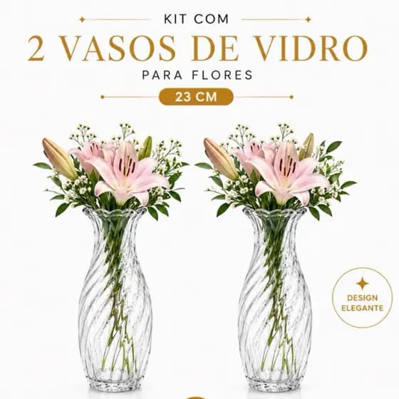 Vaso De Vidro Decorativo 2 Unidades Alto Relevo 23cm Flores Plantas