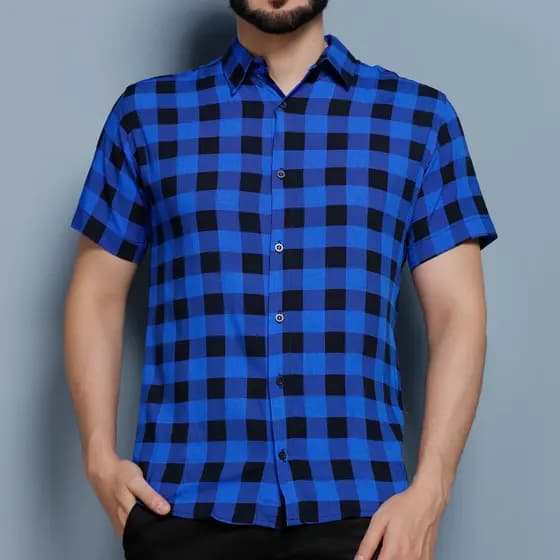 Camisa Social Estampada xadrez Masculina manga curta