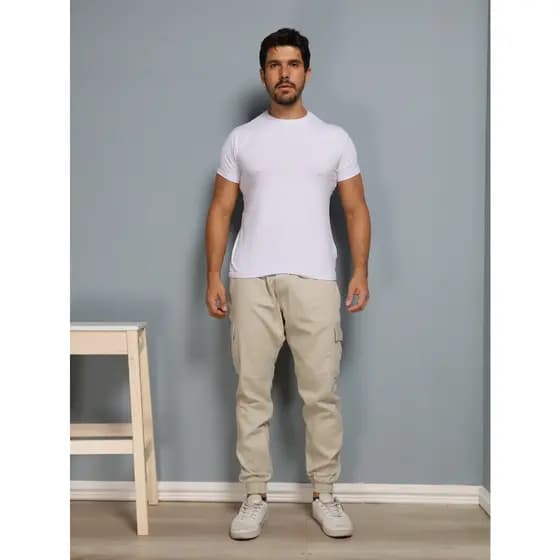 Calça Cargo Jogger Masculino Masculina com punho jeans sarja