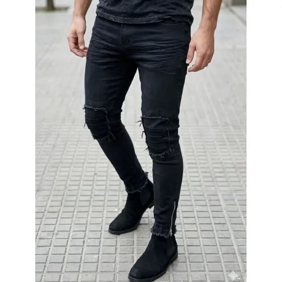 CHENCalça Masculina Skinny Co, Zíper na Barra