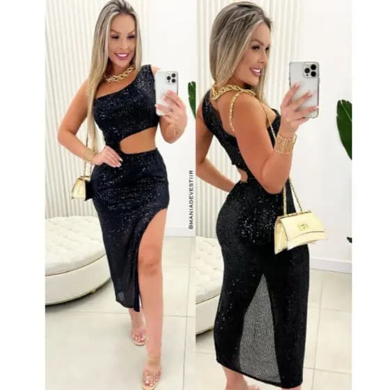 vestido paetê manga nula, brilhos, festa, natal, ano novo, réveillon