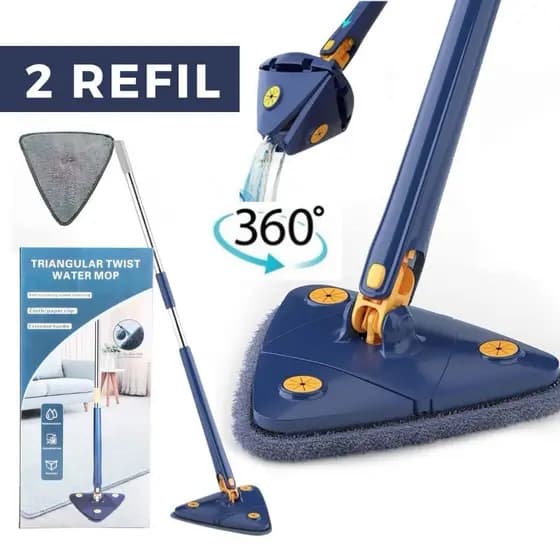 Esfregão Mop Triangular Giratório 360° Ajustável Multiuso com 2 Refis de Limpeza
