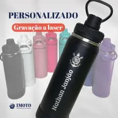 GARRAFA TERMICA AGUA INOX PERSONALIZADA NOME E/OU DESENHO/LOGO ACADEMIA ESCOLA PRESENTE TRABALHO