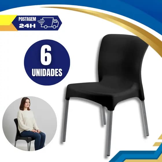 Kit Cadeiras Pés Alumínio Ergonômica Preta Secline Injeplastec Cozinha Jantar Sala Escritório