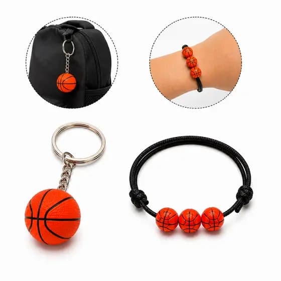 Chaveiro Bola de Basquete + Pulseira Ajustável Esportiva Acessório Presente para Fãs de Basquete