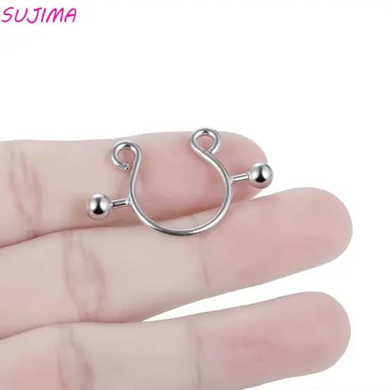 SUJIMA 2 Unidades/Conjunto Anéis Não Perfurantes De Mamilo Falso , Design De Clipe De Parafuso Redondo , Acessório De Mo