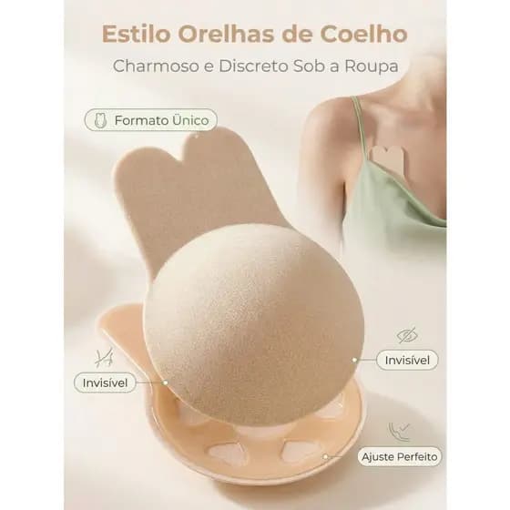 Sutiã Feminino Adesivo Silicone Invisível,Reutilizáveis Modelo Orelha de Coelho com Efeito Lifting