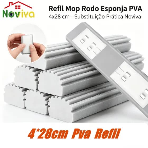 Refil Mop Esponja PVA 4x28cm Rodo Limpeza Substituição Prática